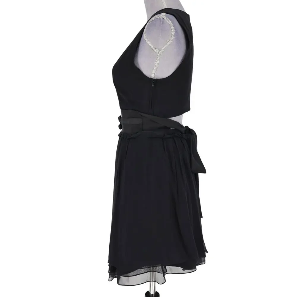 Vera Wang Lavender Label Dress Womens 6 Black Silk Chiffon Zip Fit n Flare Party